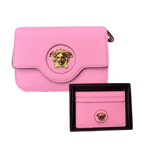 Pink Versace La Medusa Vitello Crossbody Purse and Card Case Set - Picture 3 of 12
